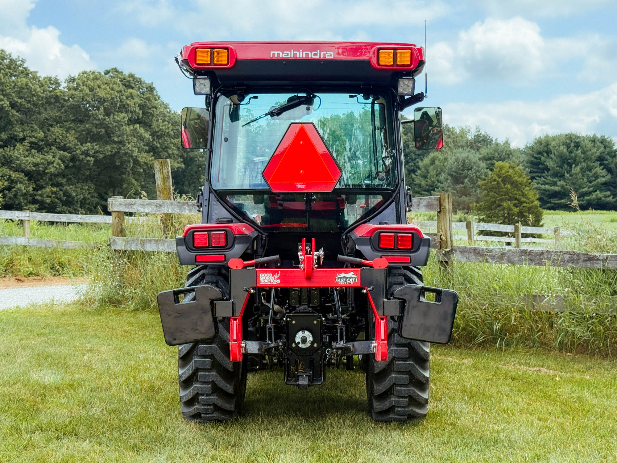 Full Rear Tractor View of GWT Fast Cat I and Hitch Hangers with Six 70 lb Suitcase Weights