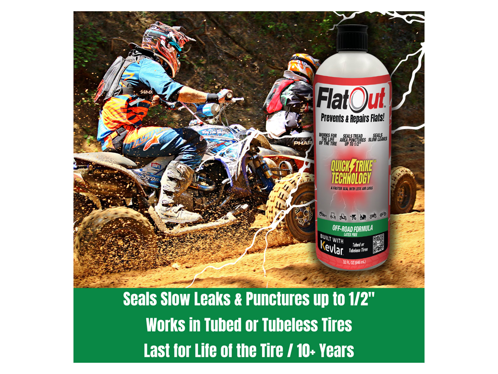 Seals tire punctures up to 1/2" for up to ten years